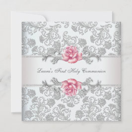 Damask Rosa Rosa Flickors Första Nattvard Inbjudningar