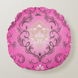 Damask Rosa Round Dekorativ kudde