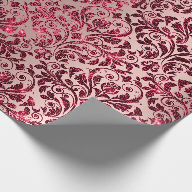 Damask Royal Burgundy Red Maroon Rosa ros Presentpapper (Hörn)