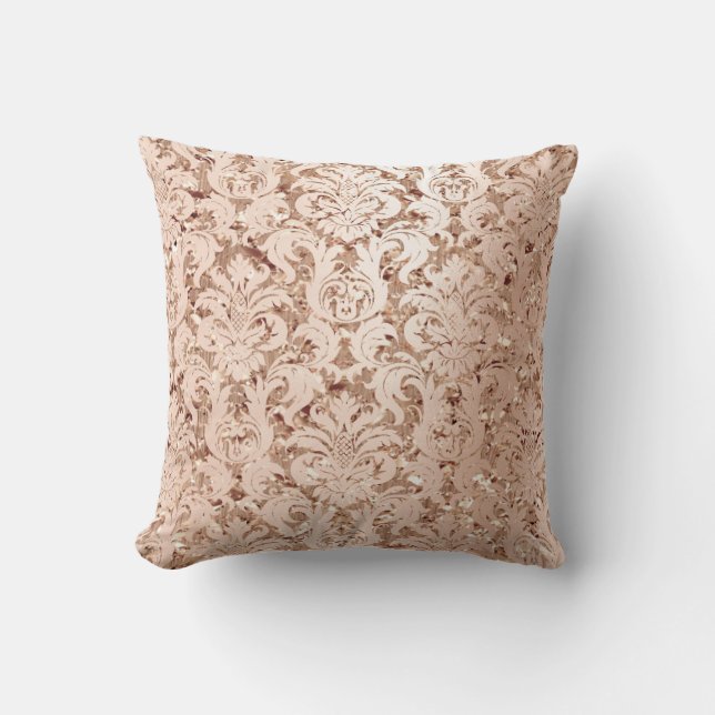 Damask Royal Glitter  koppar Ro Guld Kudde (Framsida)