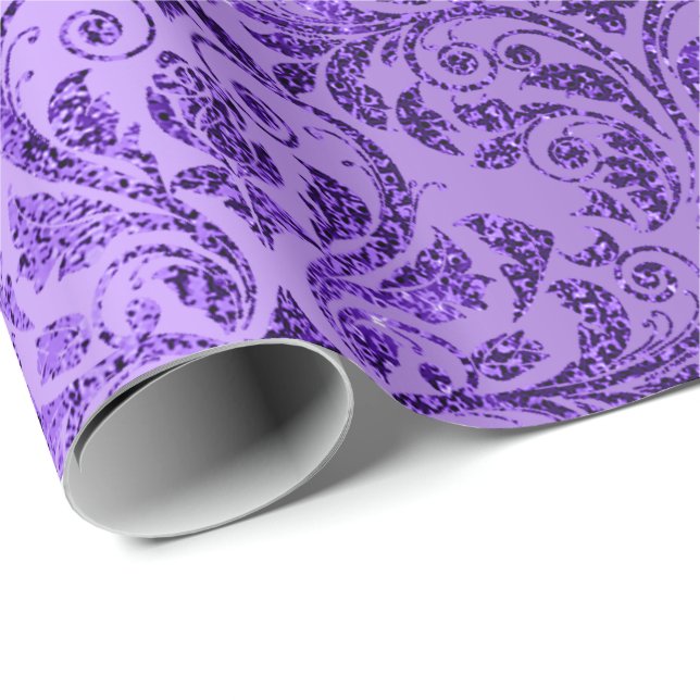Damask Royal Lila Amethyst Violet Plum Presentpapper (Rullad Hörn)