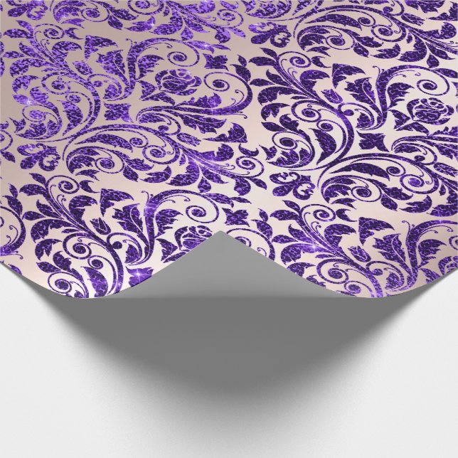 Damask Royal Lila Amethyst Violet  Smala Presentpapper (Hörn)