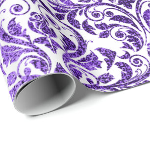 Damask Royal Lila Amethyst Violet White Baroque Presentpapper