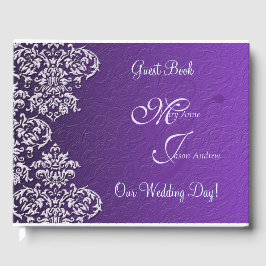 Damask Royal Lila Bröllop Guest Bok