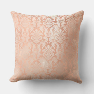 Damask Royal Metall kopparpersika Rosa ros Guld Kudde