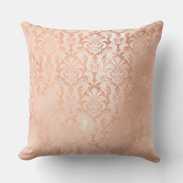 Damask Royal Metall kopparpersika Rosa ros Guld Kudde (Framsida)