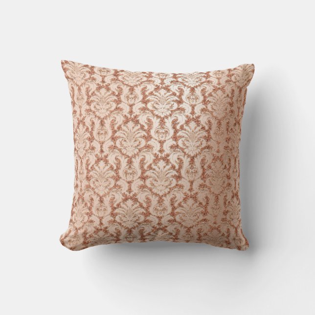 Damask Royal Metall Smala Peach Rosa ros Guld Kudde (Framsida)