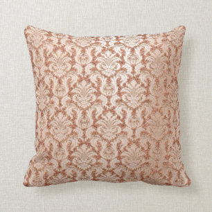 Damask Royal Metall Smala Peach Rosa ros Guld Kudde