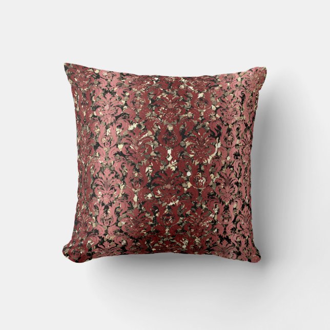 Damask Royal Sepia Guld Black Maroon Burgundy Kudde (Framsida)