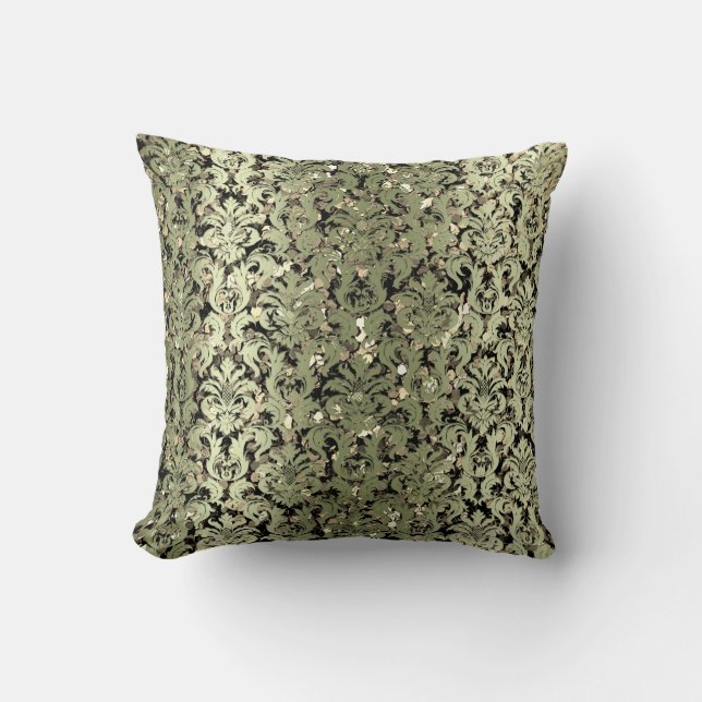 Damask Royal Sepia Guld Black Mint Grönt Greenery Kudde (Framsida)