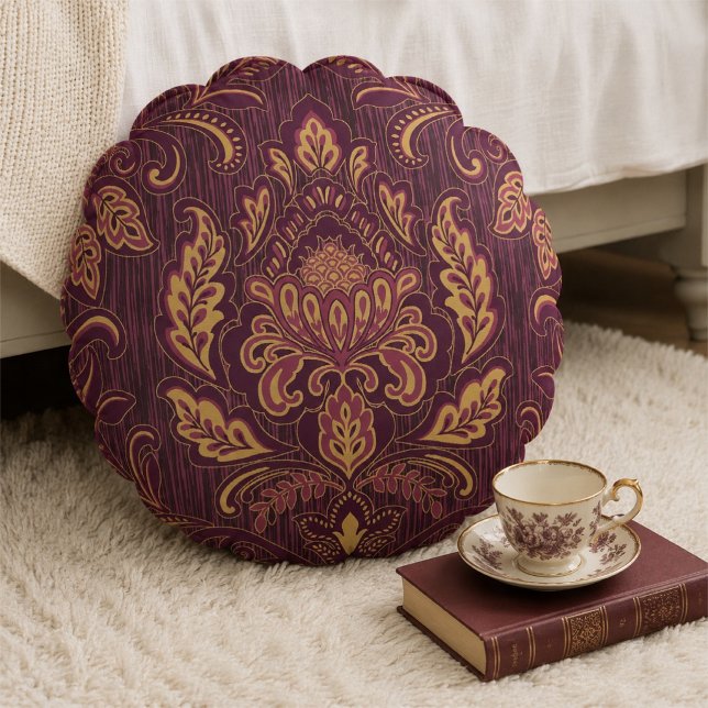 Damask rund kastkudde kudde (Damask Round Throw Pillow)