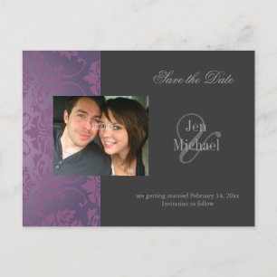 Damask Save the Date Foto postkort, Meddelande Vykort