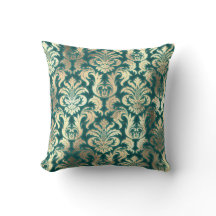 Damask Sepia Guld Lux Metallic Teal Velvet Effect