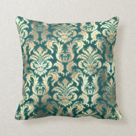 Damask Sepia Guld Lux Metallic Teal Velvet Effect Kudde