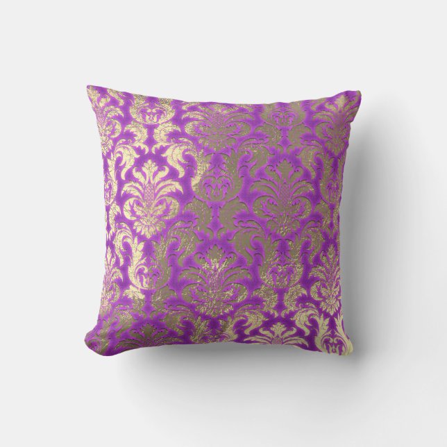 Damask Sepia Guld Metallic Magenta Bright Rosa Kudde (Framsida)