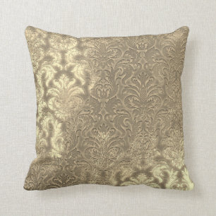 Damask Sepia Guld Metallic Velvet Effect Kudde