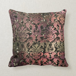 Damask Sepia Pastel Rosa Grönt Metallic Glitter Kudde