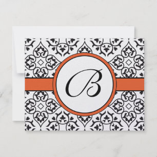 Damask Side Gräns Orange Trim Bröllop OSA Kort