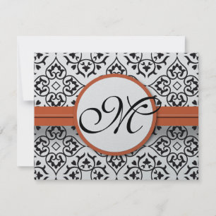 Damask Side Gräns Orange Trim Bröllop OSA Kort
