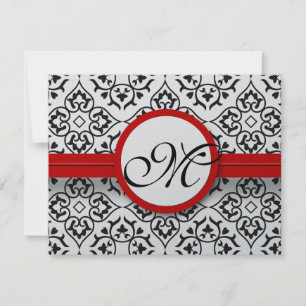 Damask Side Gräns Red Trim Bröllop OSA Kort