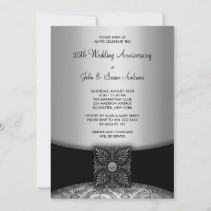 Damask Silver 25-årsjubileum Fest Inbjudningar