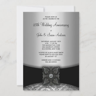 Damask Silver 25-årsjubileum Fest Inbjudningar