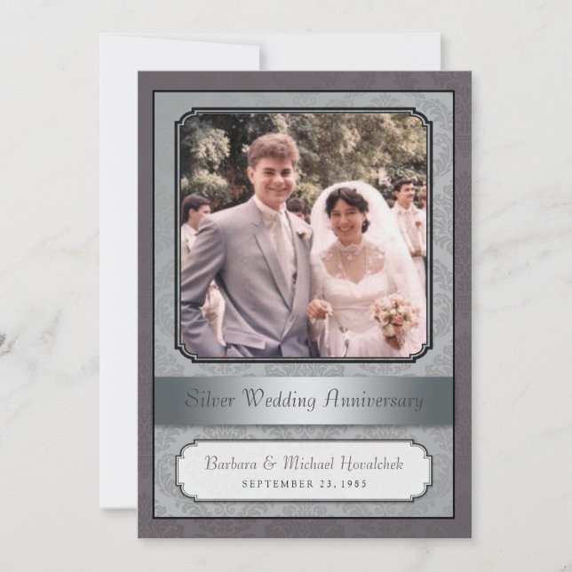 Damask Silver (25:e) Jubileumsinbjudan Inbjudningar (Framsida)