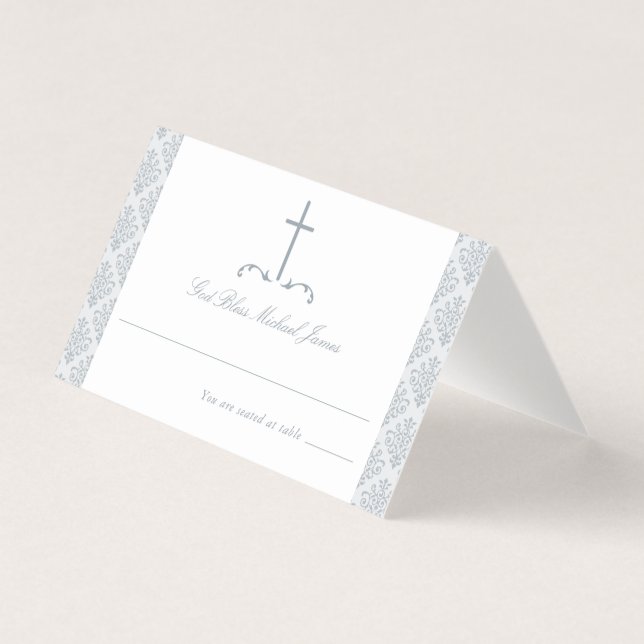 Damask Silver Grått First Communion Religiösa Kor Kort (Framsida)