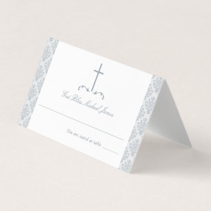 Damask Silver Grått First Communion Religiösa Kor Kort