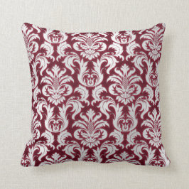 Damask Silver Grått Metallic Burgundy Velvet Kudde