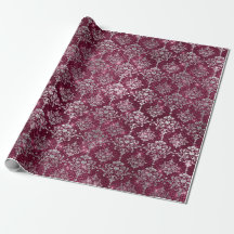 Damask Silver Grått Royal Burgundy Beet Sparkly