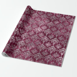 Damask Silver Grått Royal Burgundy Beet Sparkly Presentpapper