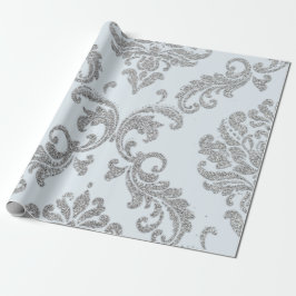 Damask Silver Grått Royal Metallic Blue Glitter Lu Presentpapper