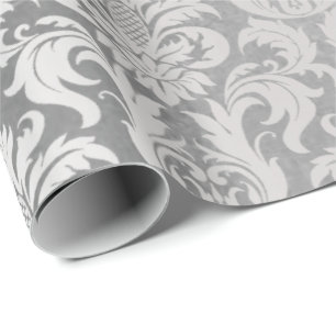 Damask Silver Grått Royal Metallic Elegant bröllop Presentpapper