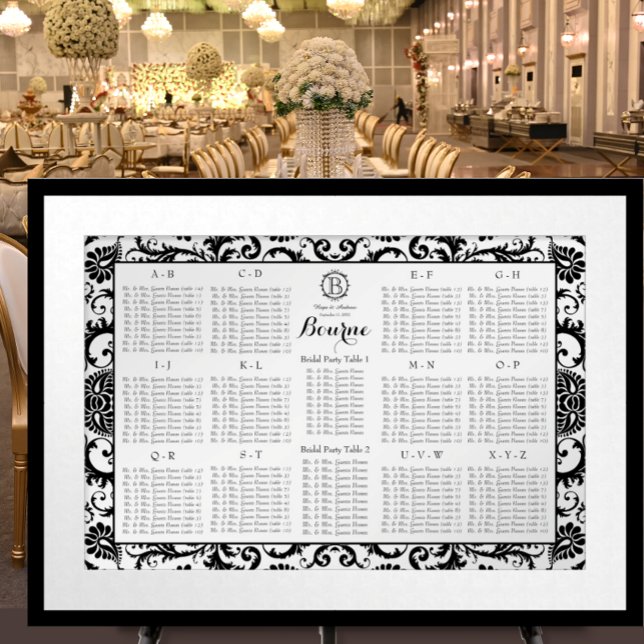 Damask Sittplan Bordnummer - Alfabetisk Poster (Skapare uppladdad)