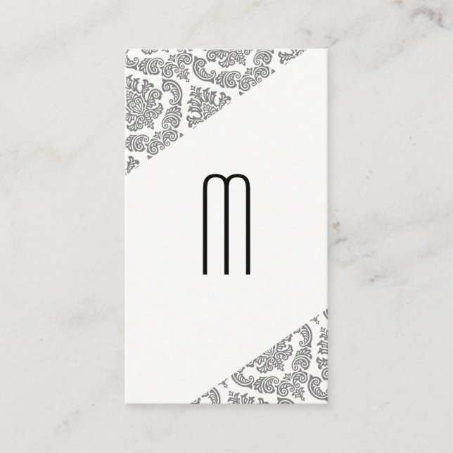 Damask - slätt Modern Monogram Visitkort (Framsida)