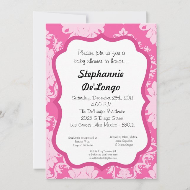 Damask Snöre Finare Elegant-babyinbjudan för babys Inbjudningar (Framsida)