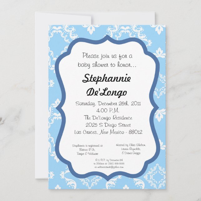Damask Snöre Finare Elegant-babyinbjudan för babys Inbjudningar (Framsida)