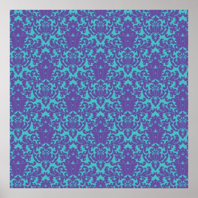 Damask Snöre Lila Teal Poster (Framsidan)