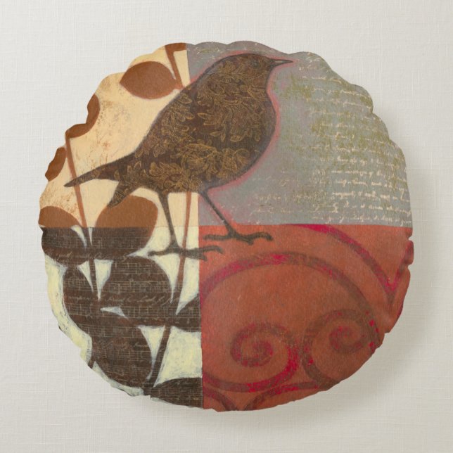 Damask Sparrow Rund Kudde (Framsidan)