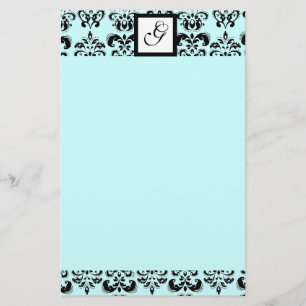 DAMASK SQUARE MONOGRAM, blå Brevpapper