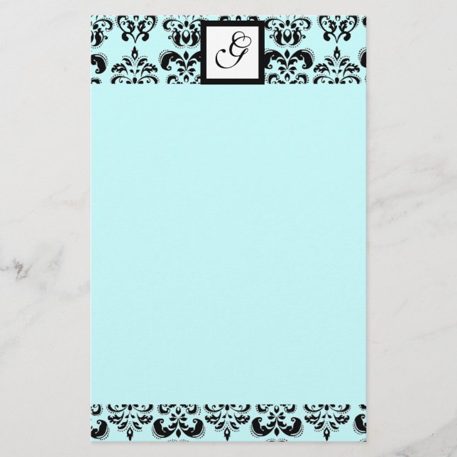 DAMASK SQUARE MONOGRAM, blå Brevpapper (Framsida)