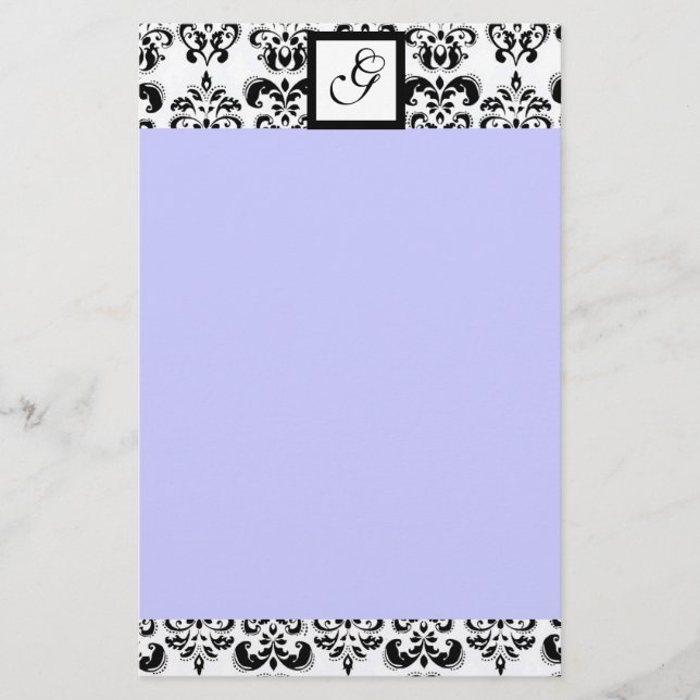 DAMASK SQUARE MONOGRAM, blå Brevpapper (Framsida)