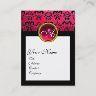 DAMASK SQUARE MONOGRAM,fuchsia,röd ruby Visitkort