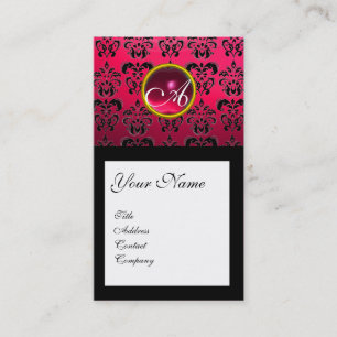 DAMASK SQUARE MONOGRAM,fuchsia,röd ruby Visitkort