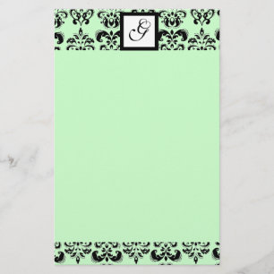 DAMASK SQUARE MONOGRAM, grönt Brevpapper