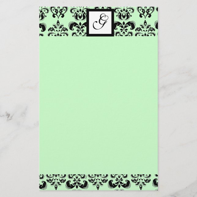 DAMASK SQUARE MONOGRAM, grönt Brevpapper (Framsida)
