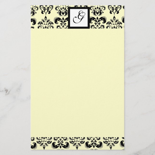 DAMASK SQUARE MONOGRAM, kräm Brevpapper (Framsida)