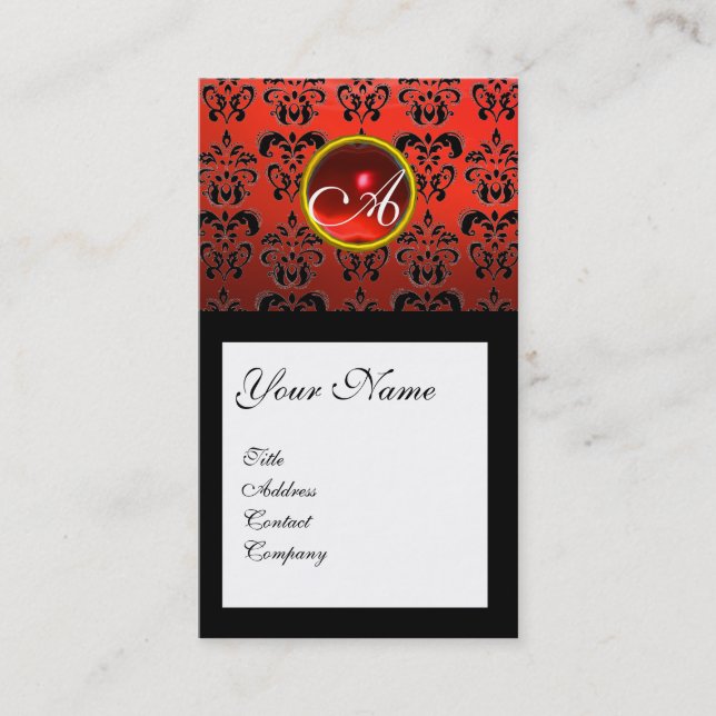 DAMASK SQUARE MONOGRAM,Red ruby Visitkort (Framsida)