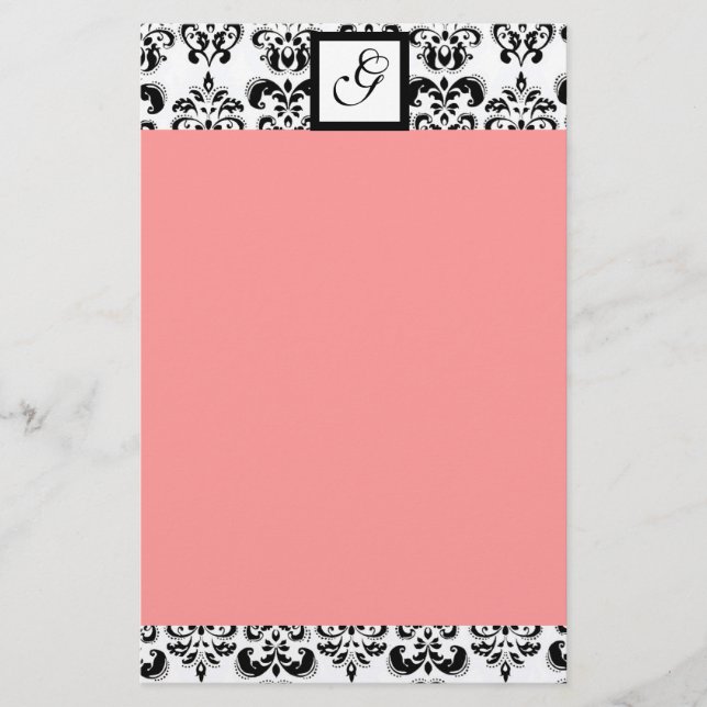 DAMASK SQUARE MONOGRAM, rosa Brevpapper (Framsida)